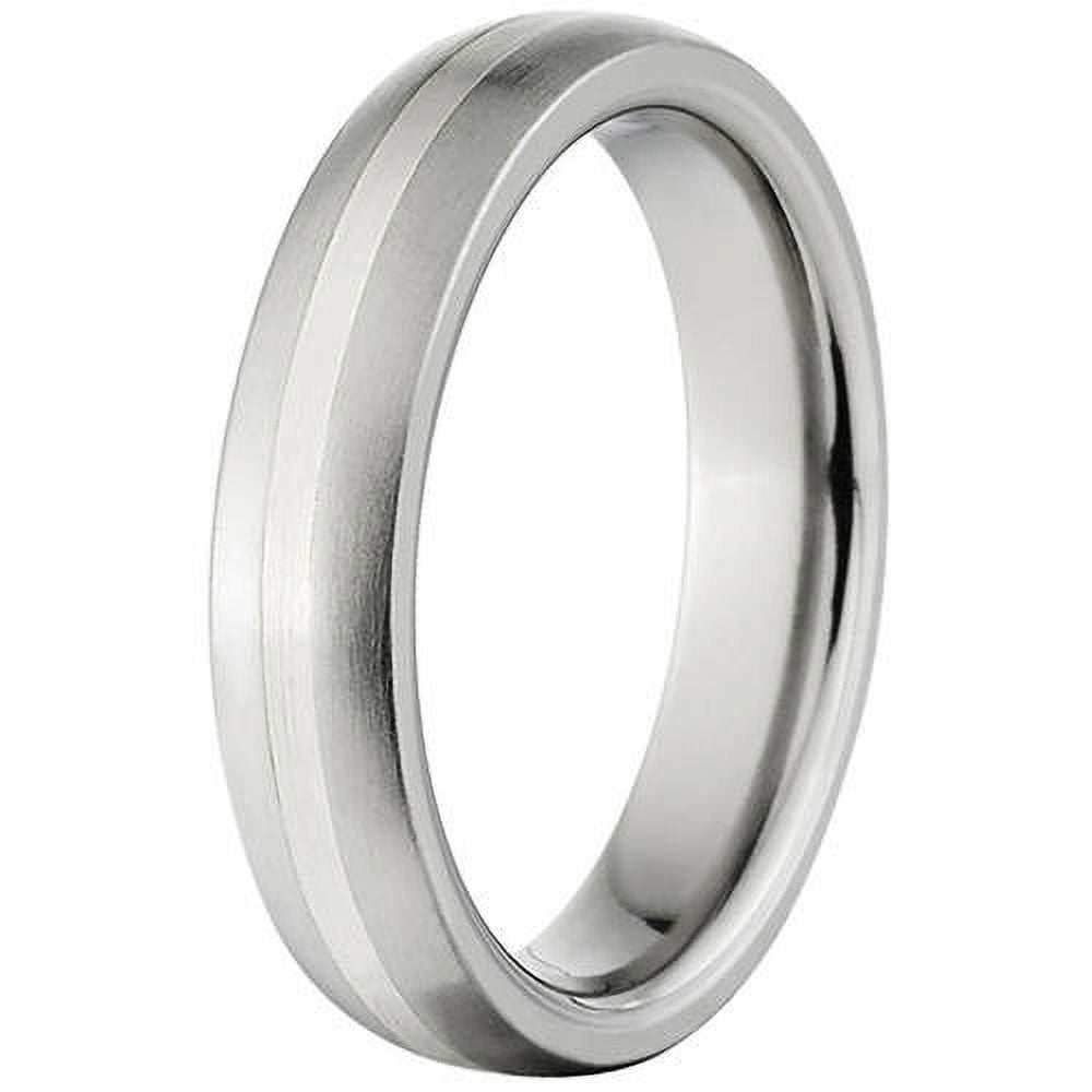 5mm Titanium Band with Silver Inlay Brushed Finish And Deluxe Comfort Fit Design