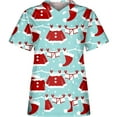 thumbnail image 1 of TIMIFIS Blouse d'Uniforme Imprimée de Noël pour les Fêtes, Hauts d'Uniforme Imprimés d'Halloween, Bonhomme de Neige, Manches Courtes, Col en V, Tunique de Soins Infirmiers, Blouse d'Uniforme de Travail avec Poches - Bleu Automne/hiver, 1 of 4