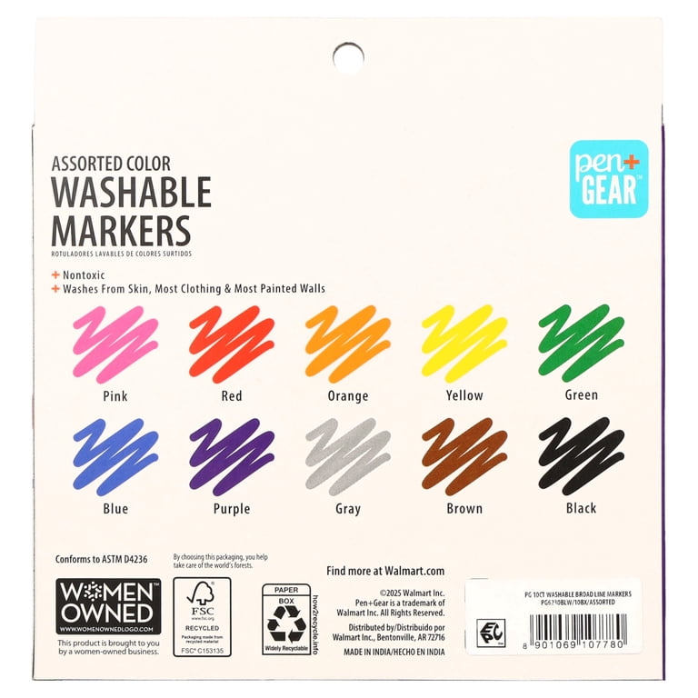 Pen+Gear Washable Markers, Broad Line, Assorted Colors, 10 Count