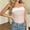 Pink, variant on Women's Summer Lace Trim Strapless Tube Top with Built‑in Bra Front Tie‑Up Contrast Lace Sleeveless Slim Fit Casual Camisole Pink Free Size