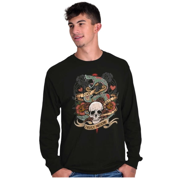 Love Kills Trust No One Skull Tattoo Plus Size Long Sleeve Graphic Tee Shirt Brisco Brands 2X