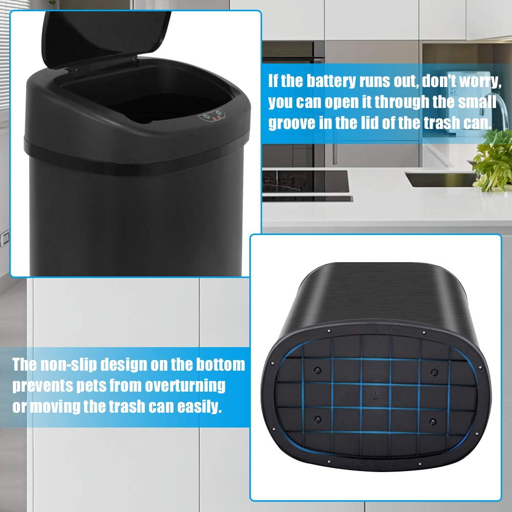 Dkelincs 13 Gallon Touch-Free Automatic Trash Can Stainless Steel Kitchen Garbage Can Waste Bin with Lid, Black