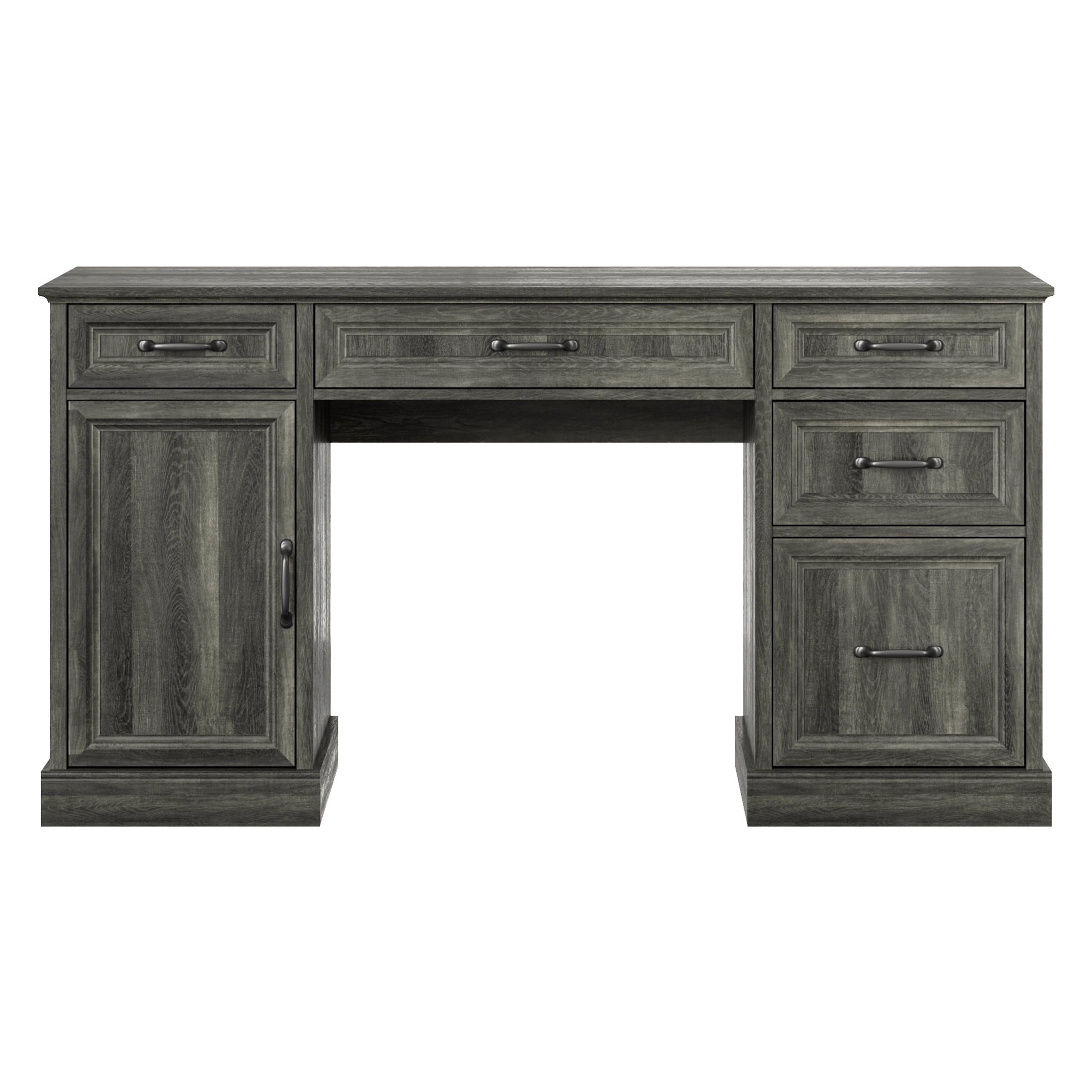 YouTrend 58'' Farmhouse Executive Desk,Wood Home Office Computer Desk with 5 Drawers and Storage Cabinet for Work Study Writing,Gray