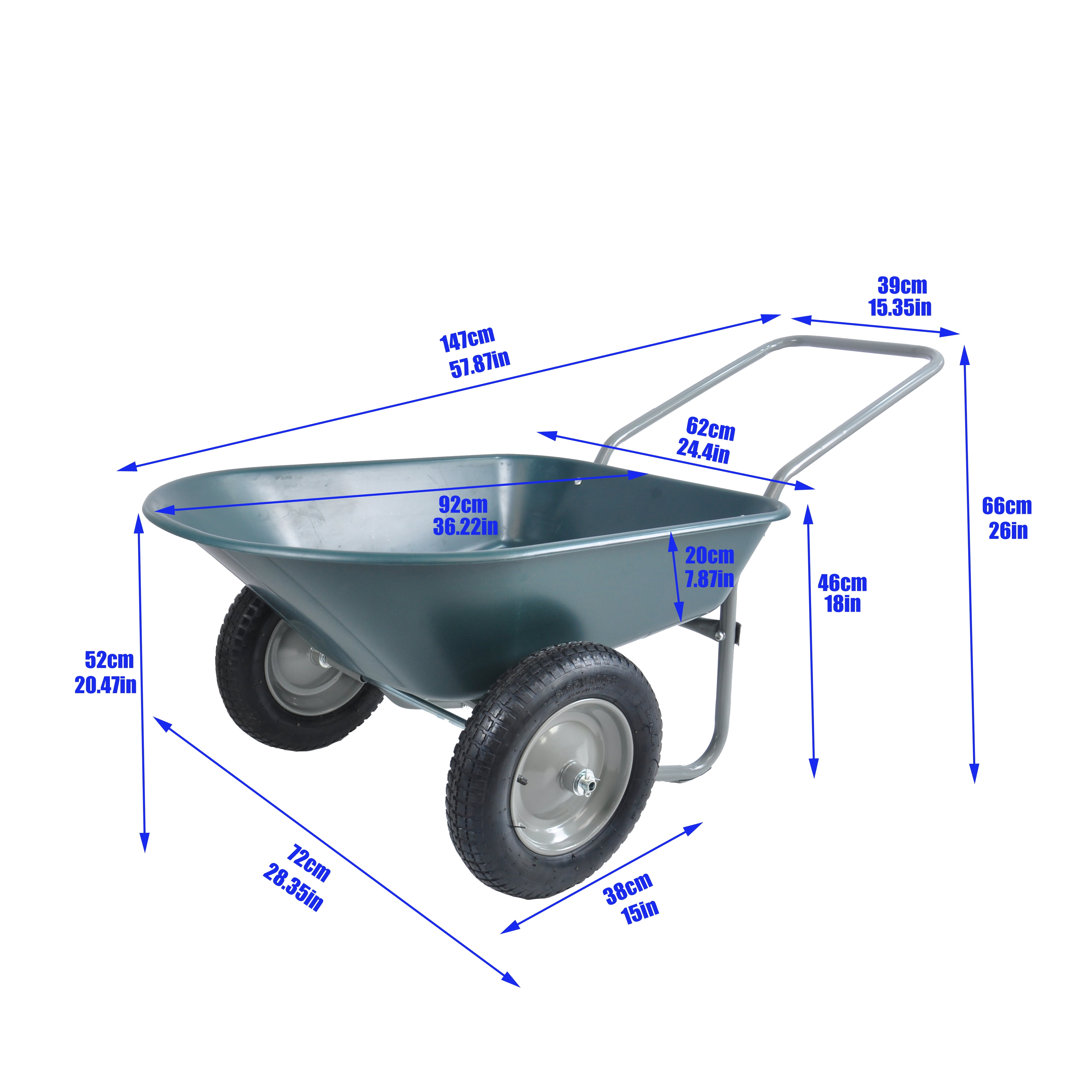Dolly, wheel barrow Two wheeled trolley for green garden 15 inch pneumatic wheel WB1001GN, Green Hand Truck,Abs+Steel(Q235) Furniture Dolly, Auto Parts & Transport Hand Trucks & Dollies