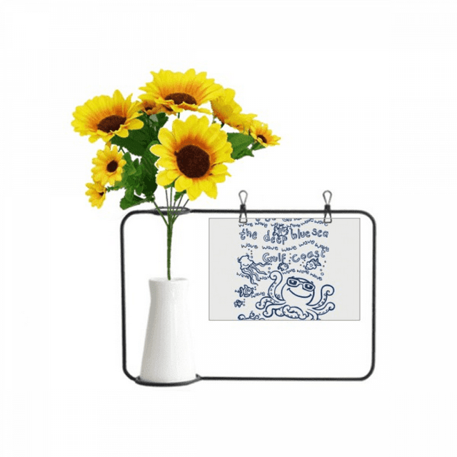 Blue Octopus Marine Life Pattern Artificial Sunflower Vases Bottle Blessing Card