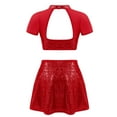 thumbnail image 3 of Hansber Kids Girls Two Piece Sequins Dance Crop Tops with Skirts Ballet Dance Outfits Performance Dancewear Red 14, 3 of 6