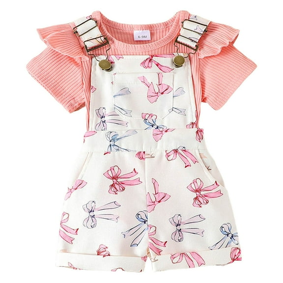 Gerichy Girls Summer Outfits, Boys Girls Short Sleeve Cartoon Prints Romper Bodysuit Shorts Outfits