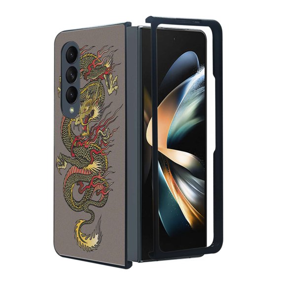 ANJ  Protective Snap-On Design Printed Case Compatible with Samsung Galaxy Z Fold 4 - Dragon Tan