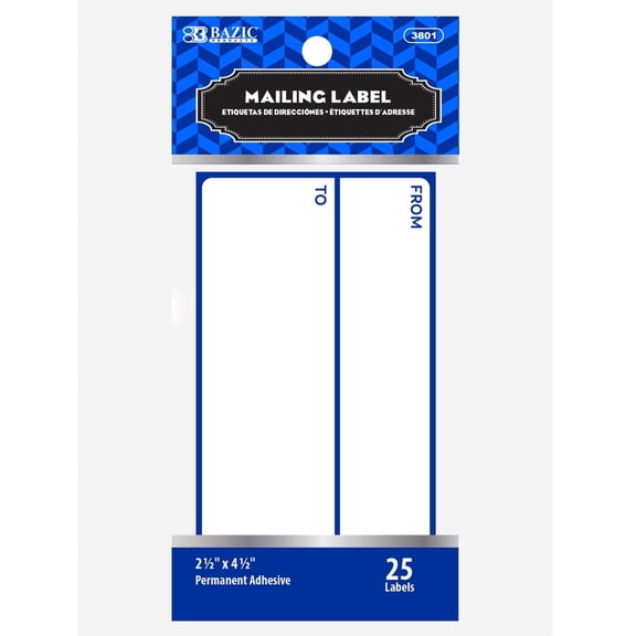 BAZIC Mailing Label 4 1/2"X2 1/2" Shipping Labels, 25-Count