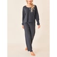 thumbnail image 4 of xiaxaixu Women's 2 Piece Lounge Set Pajama Set Long Sleeve Button Knit Tops Drawstring Pants Sleepwear Sets, 4 of 9