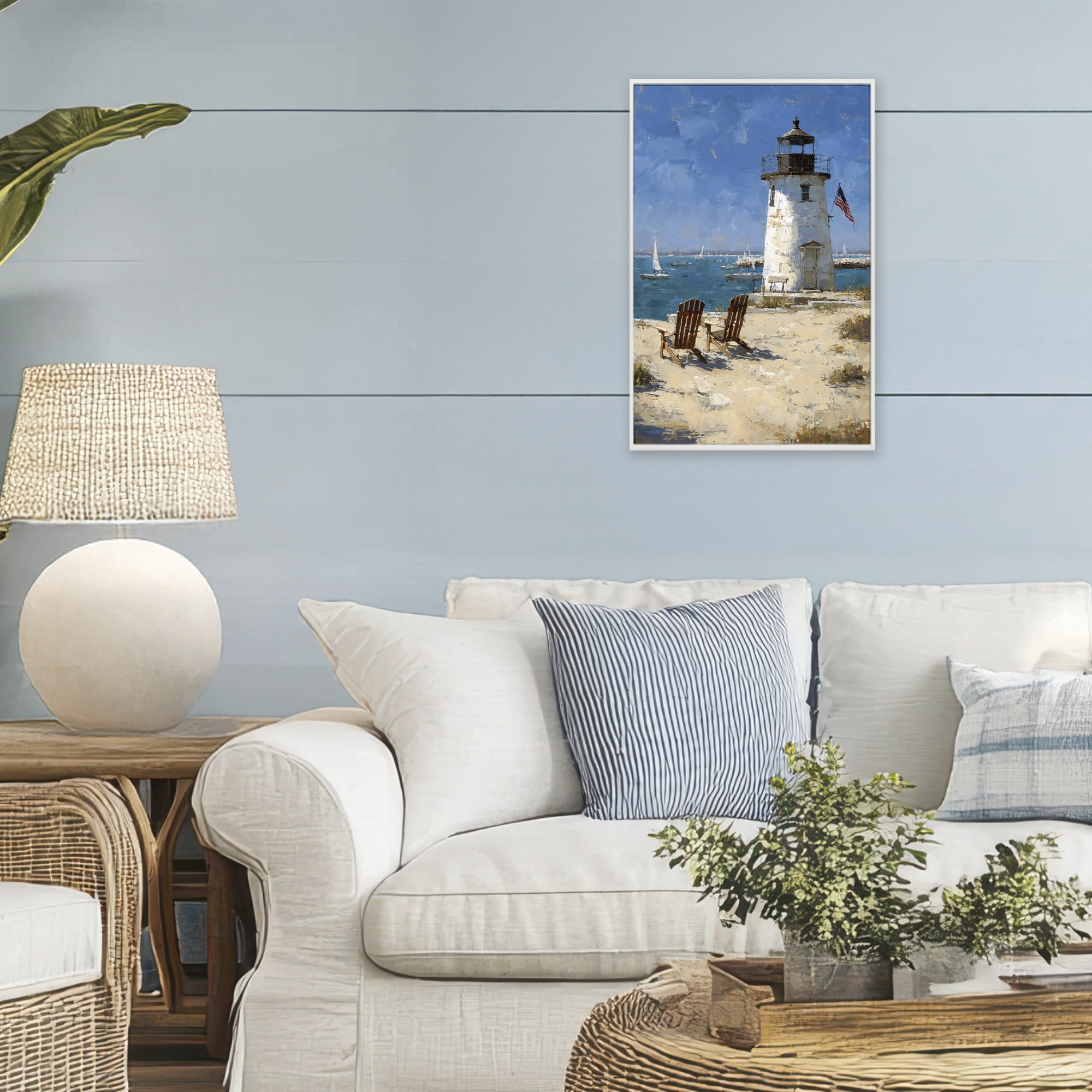 Stupell Industries Summer at Lighthouse Bay White Framed Giclee Art, design by Petal Prints Design