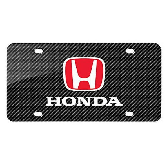 Honda Red Logo Black Carbon Fiber Look Graphic Special Aluminum Metal License Plate -