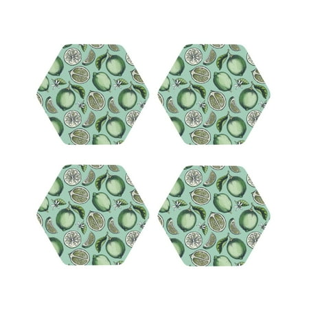 

Drink Coasters Set of 4 Cute Limes Leaves Flower Leather Coasters for Coffee Table Protector Heat Resistant Cute Coasters for Home Decor Housewarming Gifts Bar Kitchen 4 Inch Hexagon