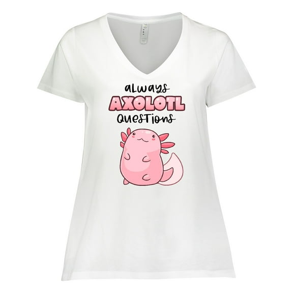 Inktastic Always Axolotl Questions Cute Curious Axolotl Women's Plus Size V-Neck T-Shirt