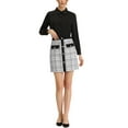 thumbnail image 2 of INSPIRE CHIC Women's Plaid Tweed Skirt Contrast Color Button Decor High Waist Mini Skirt XL White, 2 of 7