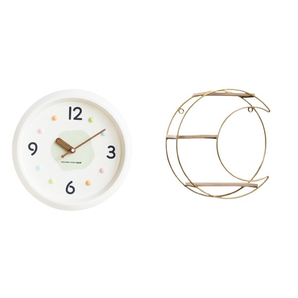 Reloj de pared,Reloj de pared decorativo,moderno y elegante.,Reloj de pared redondo silencioso y sin tictac,regalo,Estante de almacenamiento de pared,Estantería colgante de pared de metal de 3