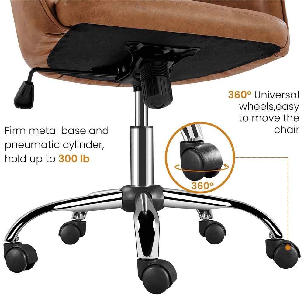 Alden Design Adjustable Swivel Velvet Desk Chair for Home Office, Retro Brown