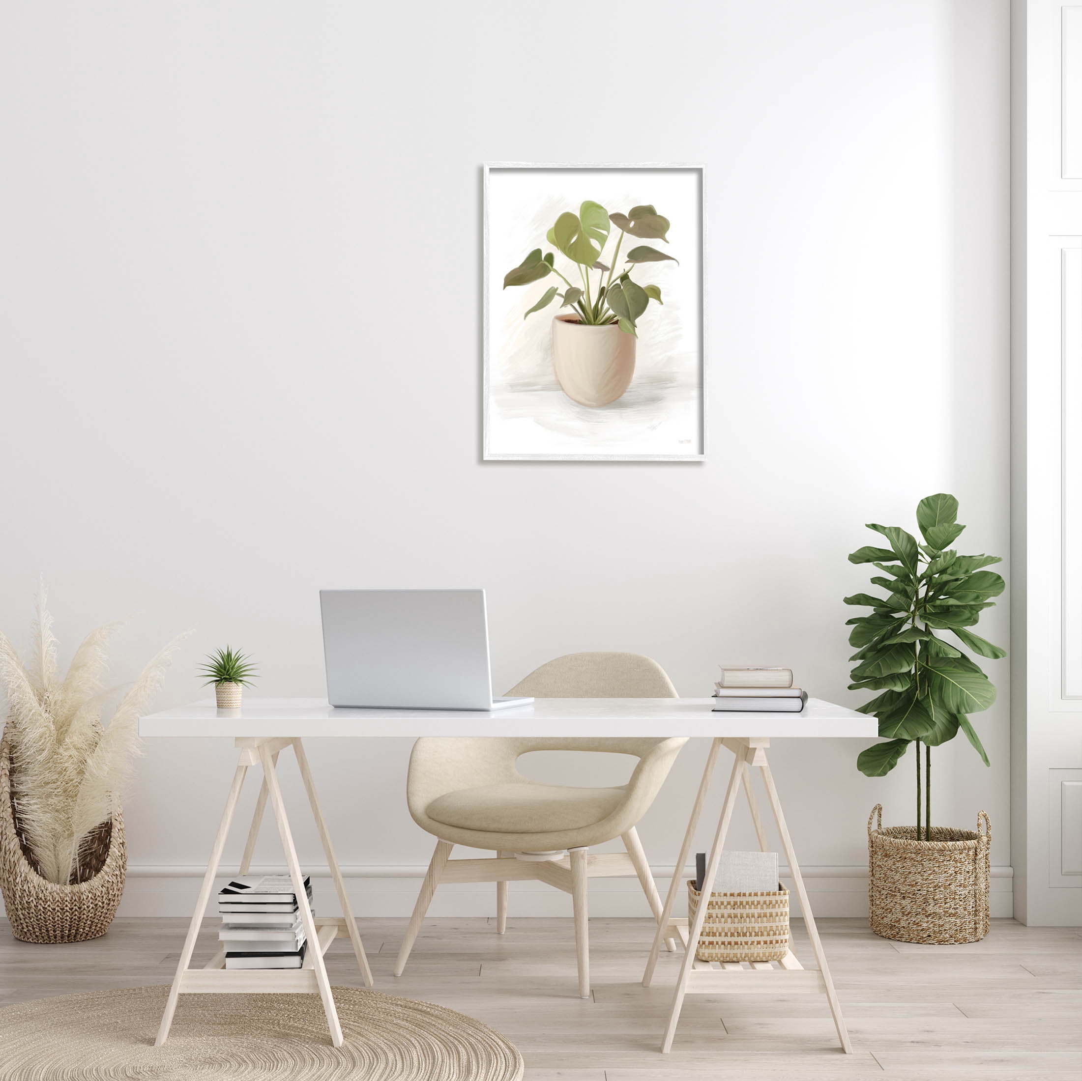 Stupell Industries Monstera House Plant Potted Vase Graphic Art White Framed Art Print Wall Art, Design by House Fenway
