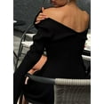 thumbnail image 2 of Rdhnmea Women Off Shoulder Sweater Dress V Neck High Waist Long Sleeve Ribbed Knit Short Dress Party Club Nightwear, 2 of 7