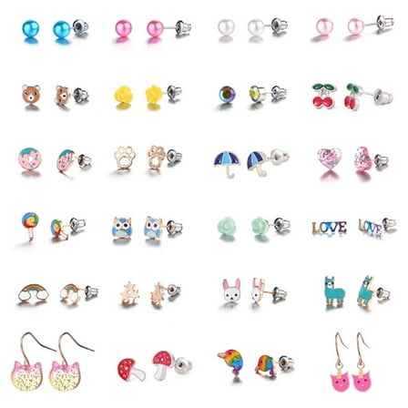 Homaful 24 Pairs Hypoallergenic Sutd Earrings for Girls Sensitive Ears with Stainless Steel Post - Assorted Sytle and Vivid Color Earrings Set or Girls and Women