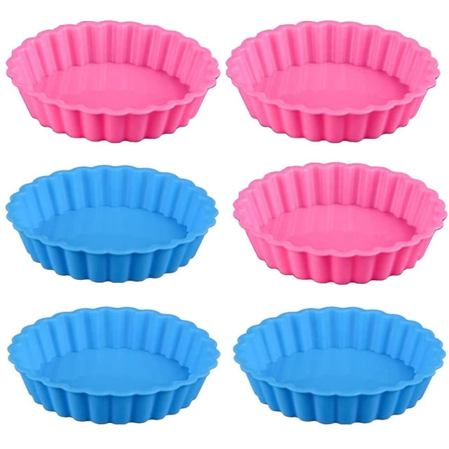 Moldes para Tartas Antiadherente Plato Redondo de Silicona Mini Molde para Pasteles Molde para Pasteles para Tartaletas Quiche Jelly 6 Piezas Adepaton YQ-1267