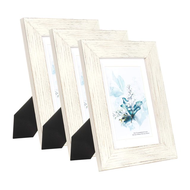 Kaiwin 100% Solid Wood White 5X7 Picture Frame 3 Pack - Display Picture 4X6 With Mat Hd Glass Inside Rustic Wooden Photo Frames For Table Top And Wall Mounting