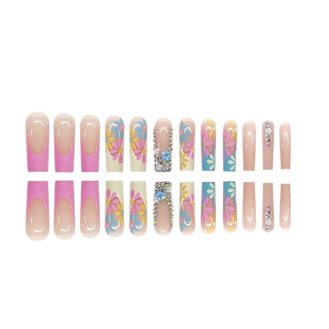 Cross-border hot sale classic two-piece set, sweet camouflage flower explosion flash wearing armor removable fake nail finished product wholesale