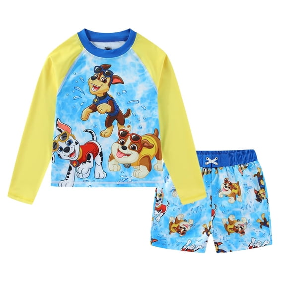 Paw Patrol UPF 50 Rash Guard and Swim Trunks Shorts Swimwear Set (Boys), 2 Piece Set, Sizes 2T-7
