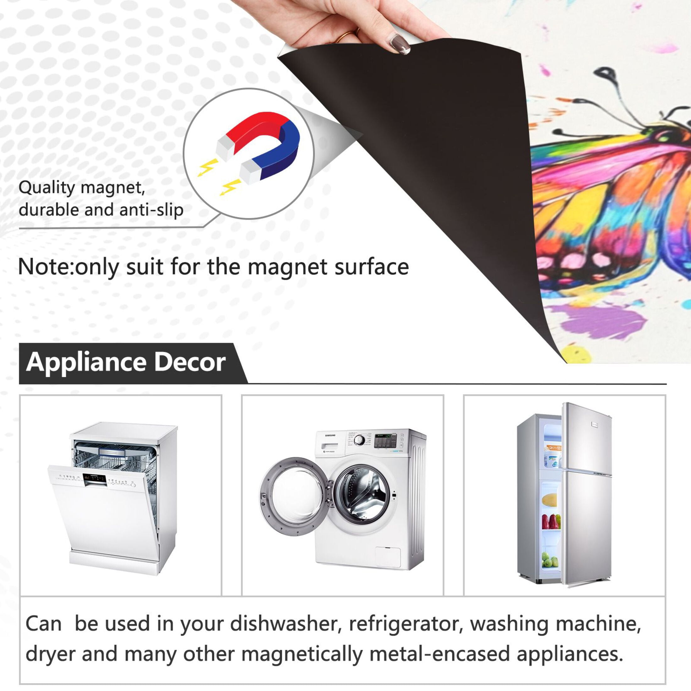 Dishwasher Magnetic Sticker 23x26 Inch Refrigerator Magnetic Sticker Washing Machine Magnetic Sticker Kitchen Panel Magnetic Sticker Home Decor Lion and Colorful Butterflies