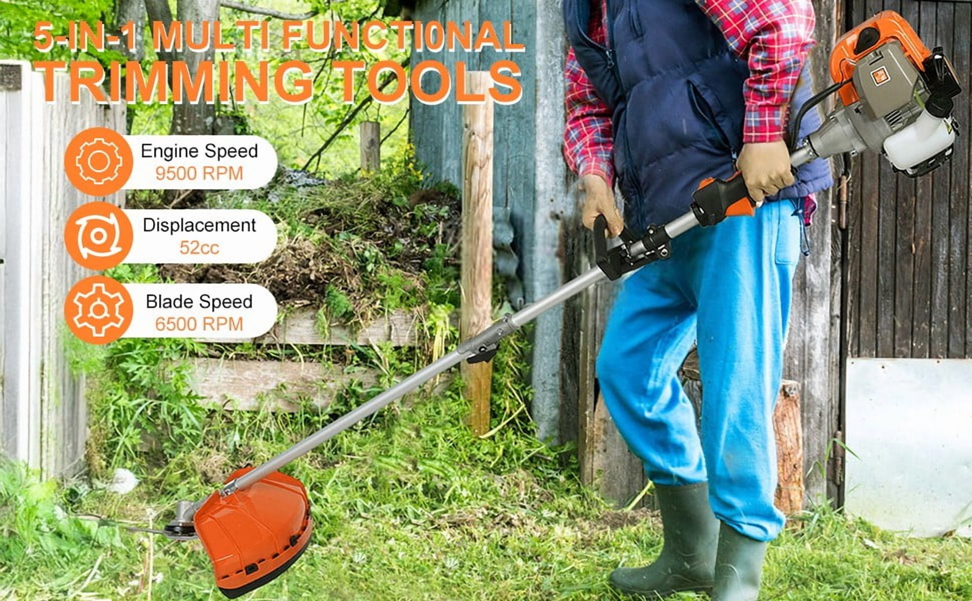2025 Upgraded 52cc Gas Power Cordless Hedge Trimmer, 5 in 1 Multifunctional Weed Eater with Brush Cutter, Hedge Trimmer, Pruner & Extendable Rods for Lawn, Garden & Yard Maintenance