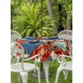 thumbnail image 3 of Outdoor Tablecloth with Umbrella Hole for Patio/Picnic/Party/Camping, Japanese Style Waterproof Table Cloth Round Cover Washable, Red Farmhouse Botanical Peony Birds (Dia 54"), 3 of 8