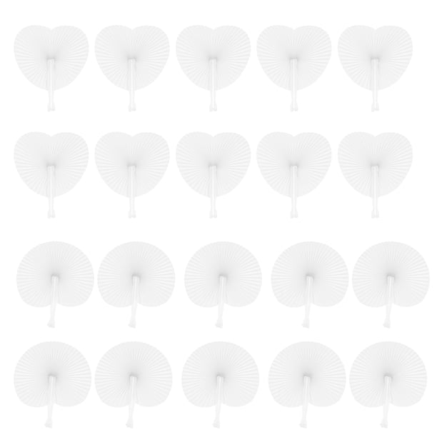 KAKOWELY 20 abanicos plegables blancos redondos y en forma de corazón, de papel, de mano.
