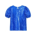 thumbnail image 4 of Doomiva Girls Disco Party Glitter Tops Sequin T-Shirts Hip Hop Jazz Dance Blouse Birthday Performance Cos tume Blue 16, 4 of 7