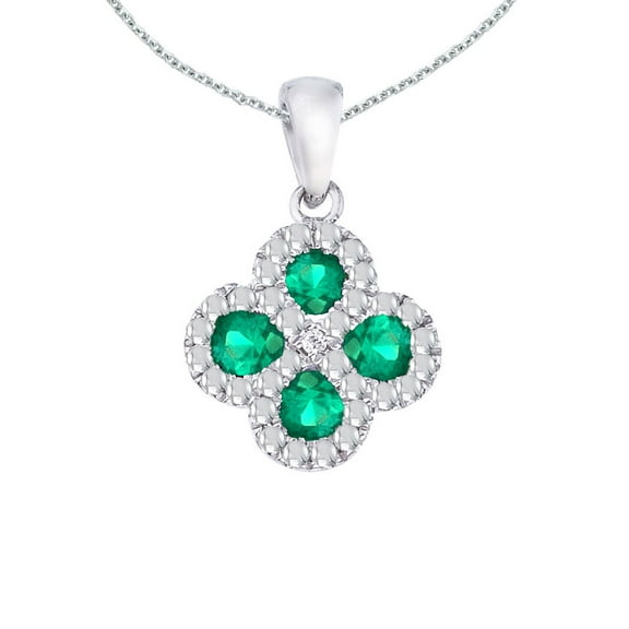 10k White Gold Emerald Clover Fashion Pendant and 16in Chain