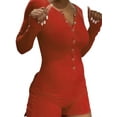 thumbnail image 2 of Women's V-neck Buttoned Long-sleeved Jumpsuit, Casual Tight Niche Embroidered Strechy Slim Rompers for Spring, Fall, 2 of 5