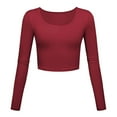 thumbnail image 1 of FAIWAD Womens Slim Crop Top Long Sleeve Basic Solid Color Skinny Stretch Roun Neck Pullover Top, 1 of 2
