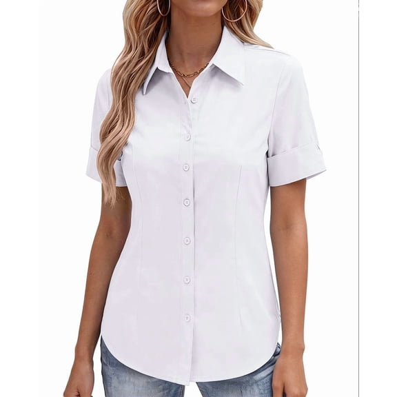 Vividaire Short Sleeve Button Down Shirts for Women Collared Wrinkle Free Dress Shirt Soft Business Casual Blouses Summer Office Tops