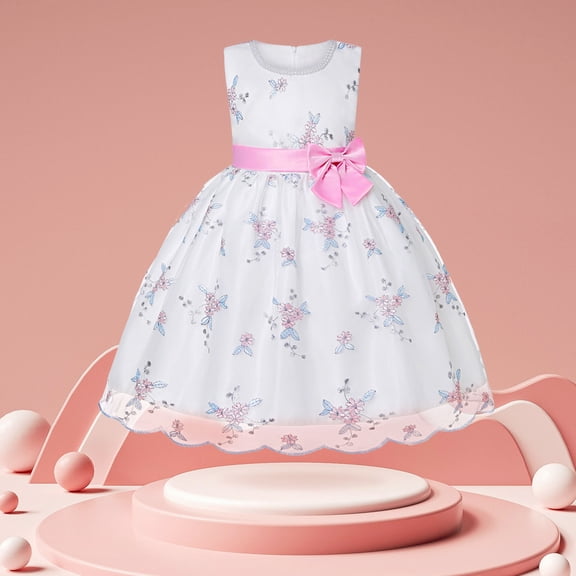 CUZIBR Girls Toddler Birthday Party Formal Dresses Elegant Lace Floral Embroidery Crewneck Sleeveless Maxi Dress Sparkly Sequins Glitter Fairy Tiered Layered Tutu Tulle Ball Gowns,Pink,9-10 Years