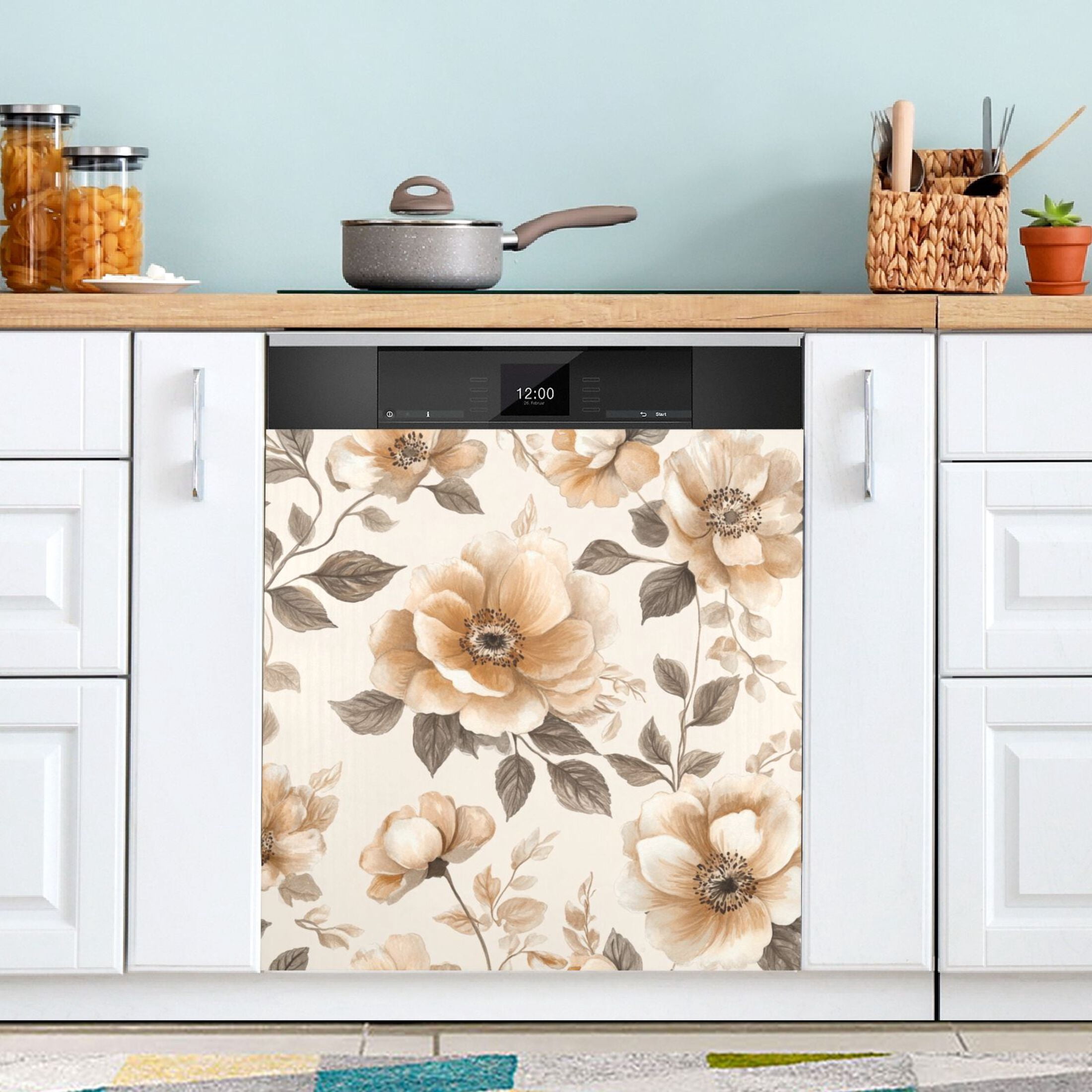 Dishwasher Magnetic Sticker 23x26 Inch Refrigerator Magnetic Sticker Washing Machine Magnetic Sticker Kitchen Panel Magnetic Sticker Home Decor Beautiful Silver Flowers