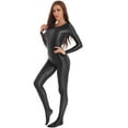 thumbnail image 3 of TiaoBug Womens Oil Shiny Bodystocking Long Sleeve Full Body Jumpsuit Gymnastic Workout Leotard Bodysuit Black M, 3 of 7