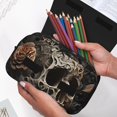 thumbnail image 6 of Sikiie Vintage Pattern Flower Skull Print Flip Double-layer Pencil Case, All-purpose Stationery Bag for Study and Office, Zipper Design, Unisex, 6 of 7