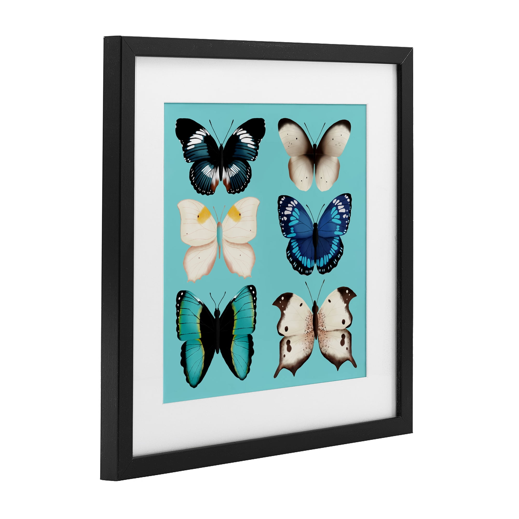 Stupell Industries Six Diverse Butterflies on Turquoise Black Framed Print Under Glass, design by Metka Hiti