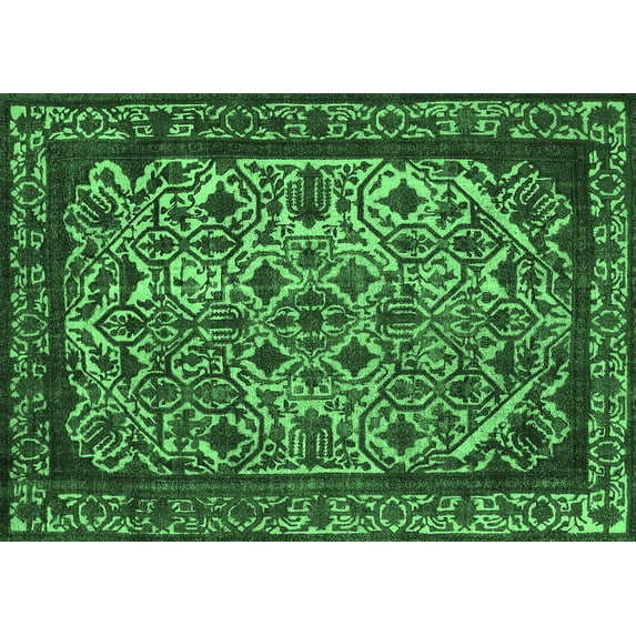 Ahgly Company Indoor Rectangle Oriental Emerald Green Industrial Area Rugs, 2' x 4'