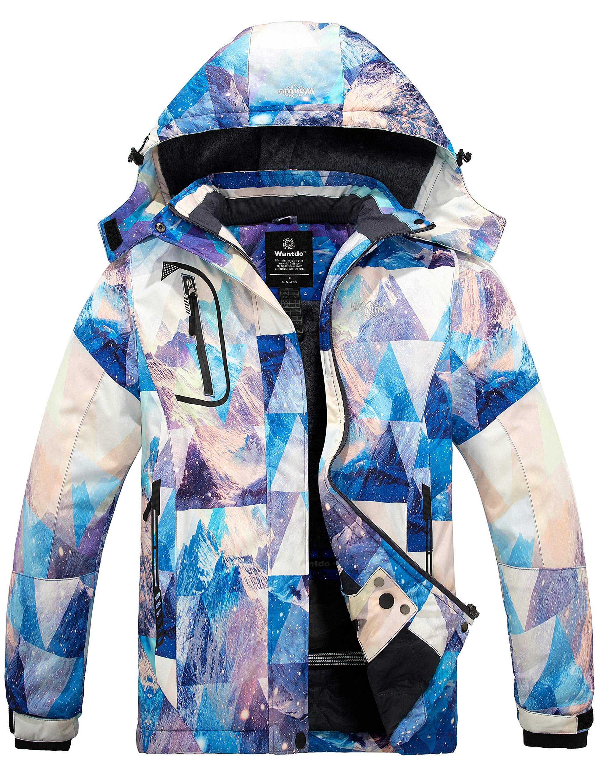Wantdo Womens Hooded Ski Jacket Fleece Waterproof Mountain Outdoor Coats 