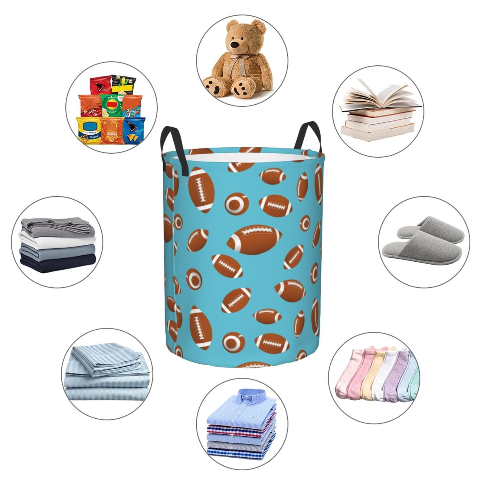 Large Laundry Basket with Handles - American football blue cute Kids Baby Dirty Clothes Laundry Hamper for Bedroom Aesthetic