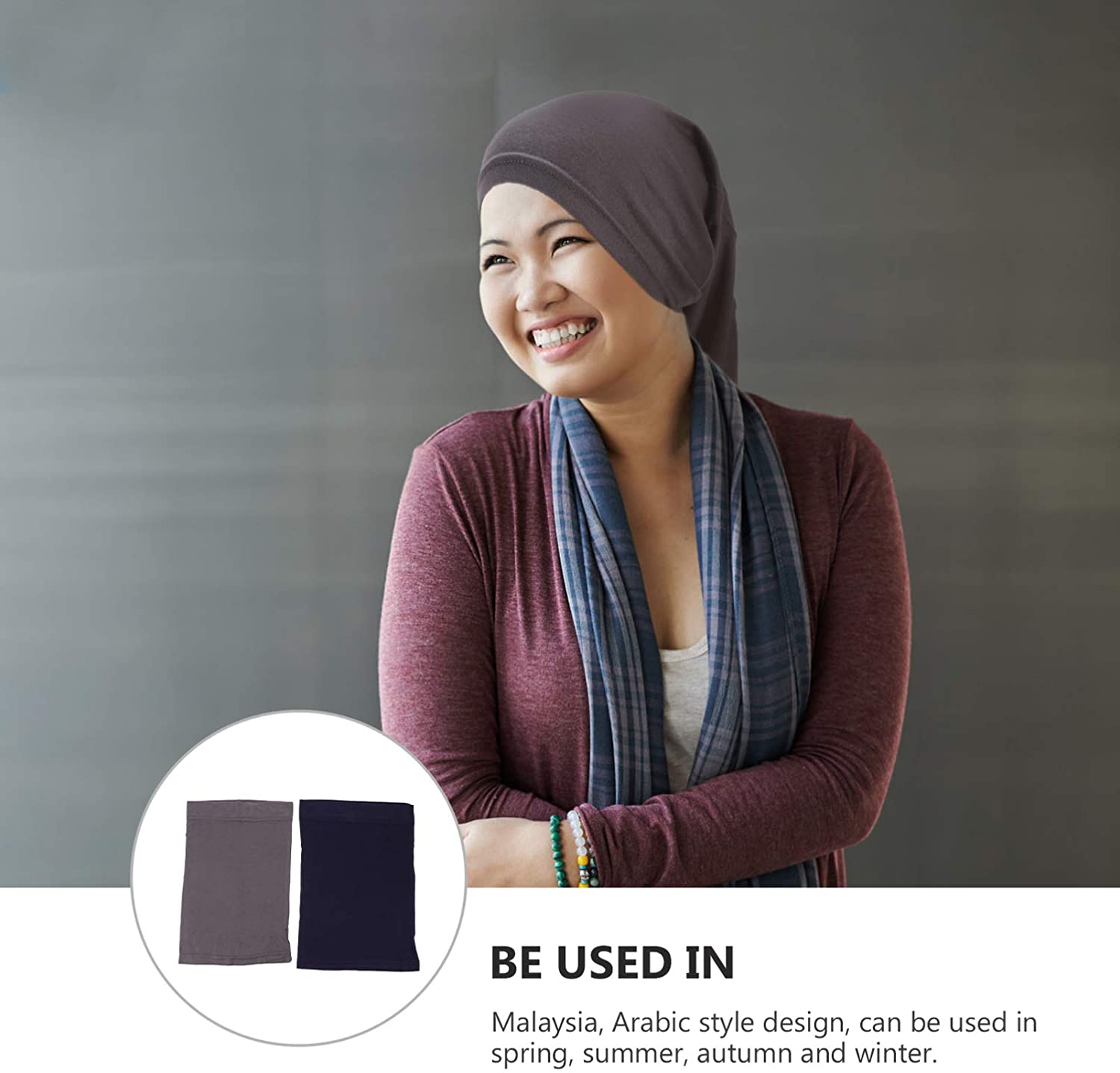 2pcs Under Scarf Tube Cap Head Wrap 