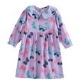 thumbnail image 3 of Wilark Girls Cotton Dress Long Sleeve Printed Casual Cute Fall A Line Dress Purple 4 T, 3 of 9
