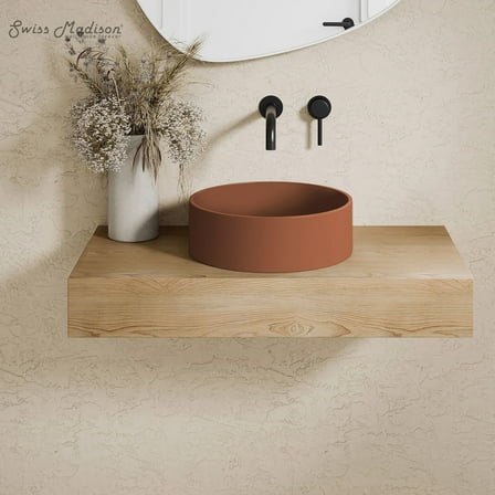 Lisse 14.5" Concrete Round Vessel Sink in Matte Terracotta