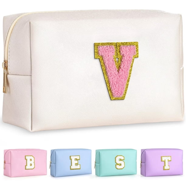 Bolsa de maquillaje TOPEAST Initial Pearly White V de piel sintética impermeable