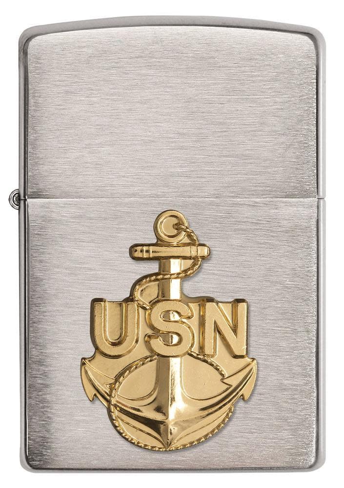 Zippo United States Navy Emblem Brushed Chrome Pocket Lighter
